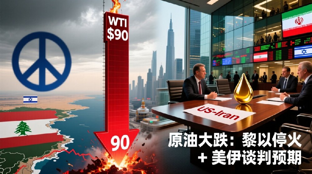 原油大跌：黎以停火 + 美伊谈判预期，WTI 跌破 90 美元